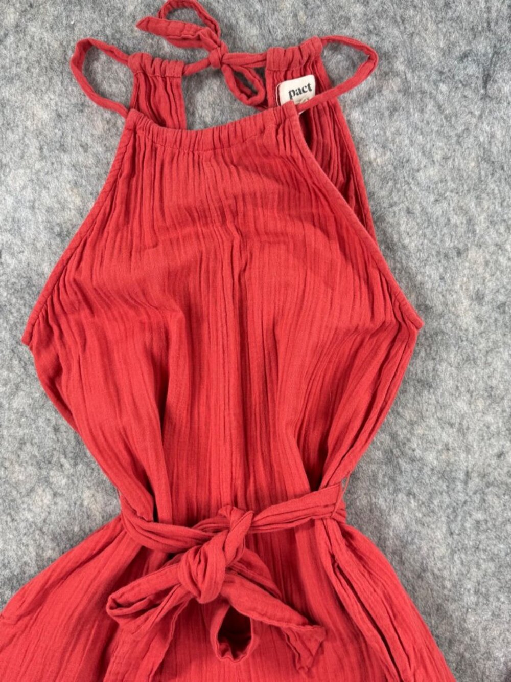 Pact Jumpsuit Halter Sz S Organic Cotton Coral Wide Leg - Picture 3 of 10